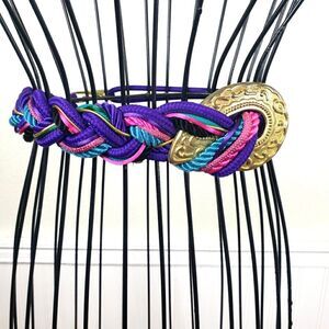 Women's Vintage 90's Y2K Large Belt Buckle Braided Strand Fish Hook Belt sz SM